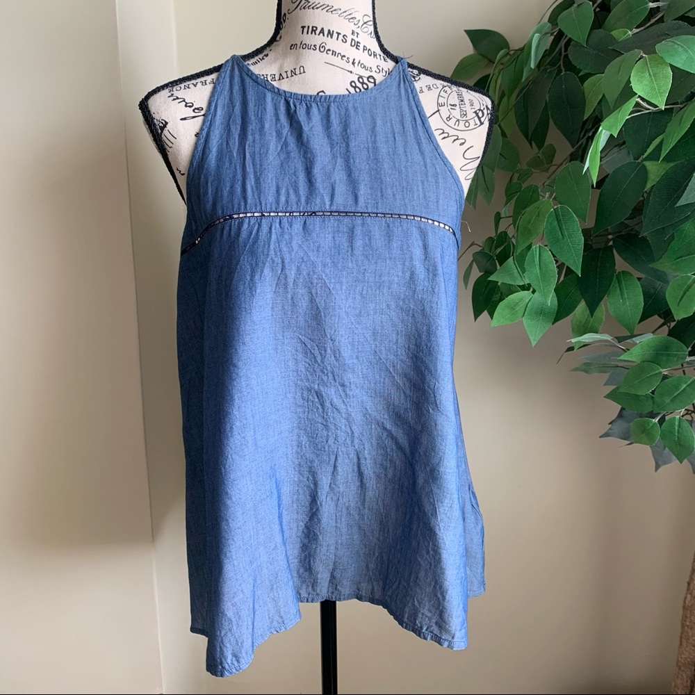 Calvin Klein Jeans Cotton Blend Sleeveless Racer Back Boxy Top Blue Sz S